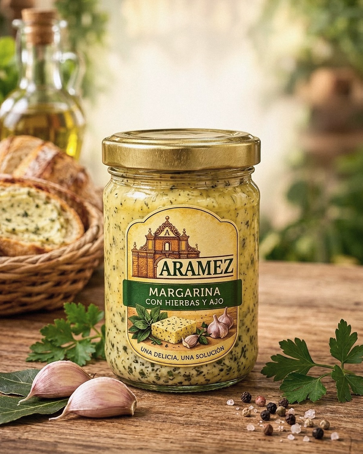 Margarina con hierbas y ajo, fotografía ambientada