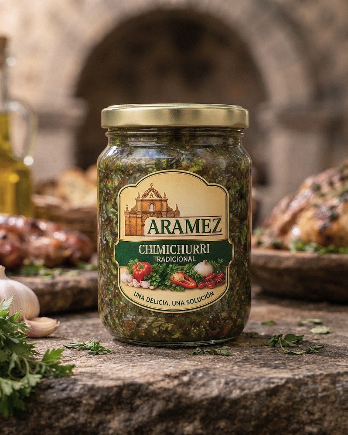 Chimichurri tradicional, fotografía ambientada